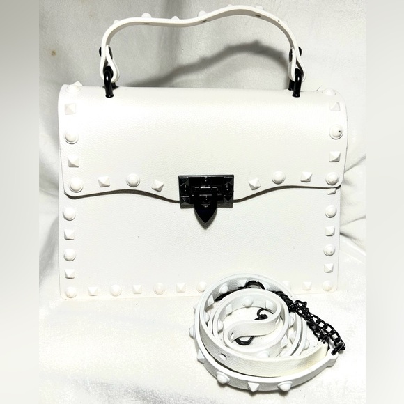 White Studded Jelly Rubber Purse bag detach shoulder strap adjustable Crossbody - Picture 2 of 8